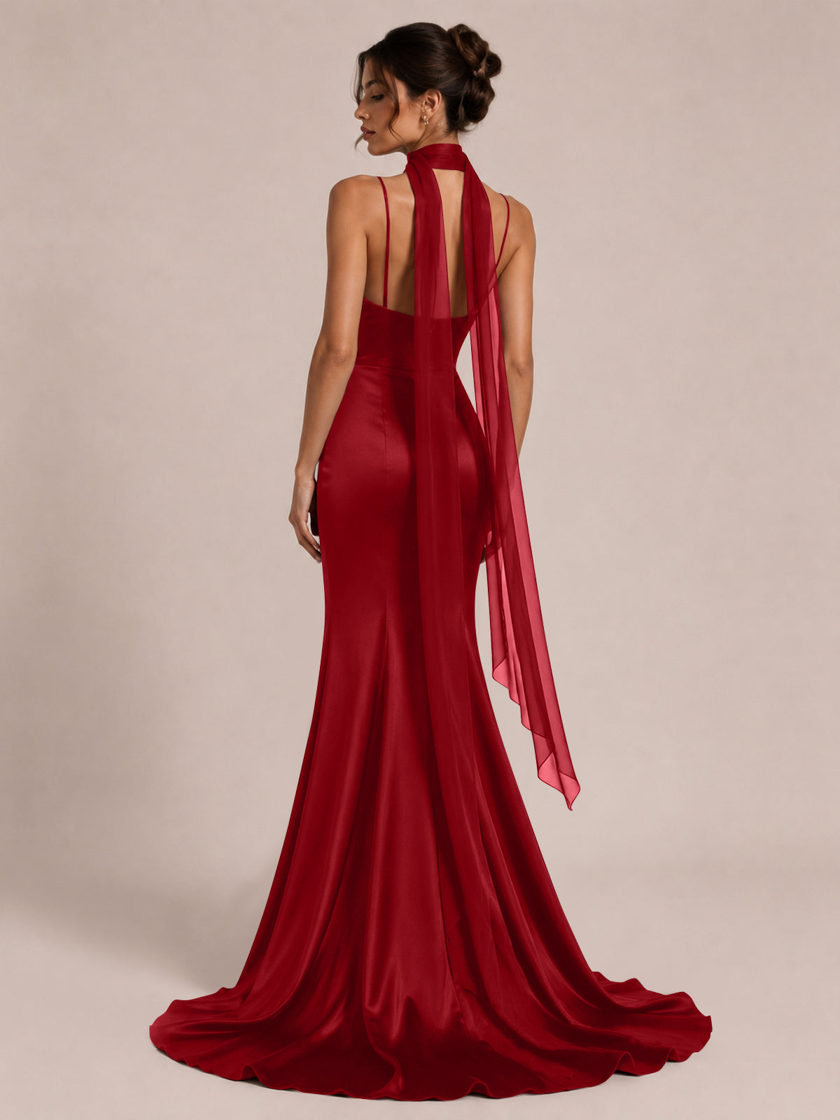 Mermaid Bridesmaid Dress with Neck Scarf