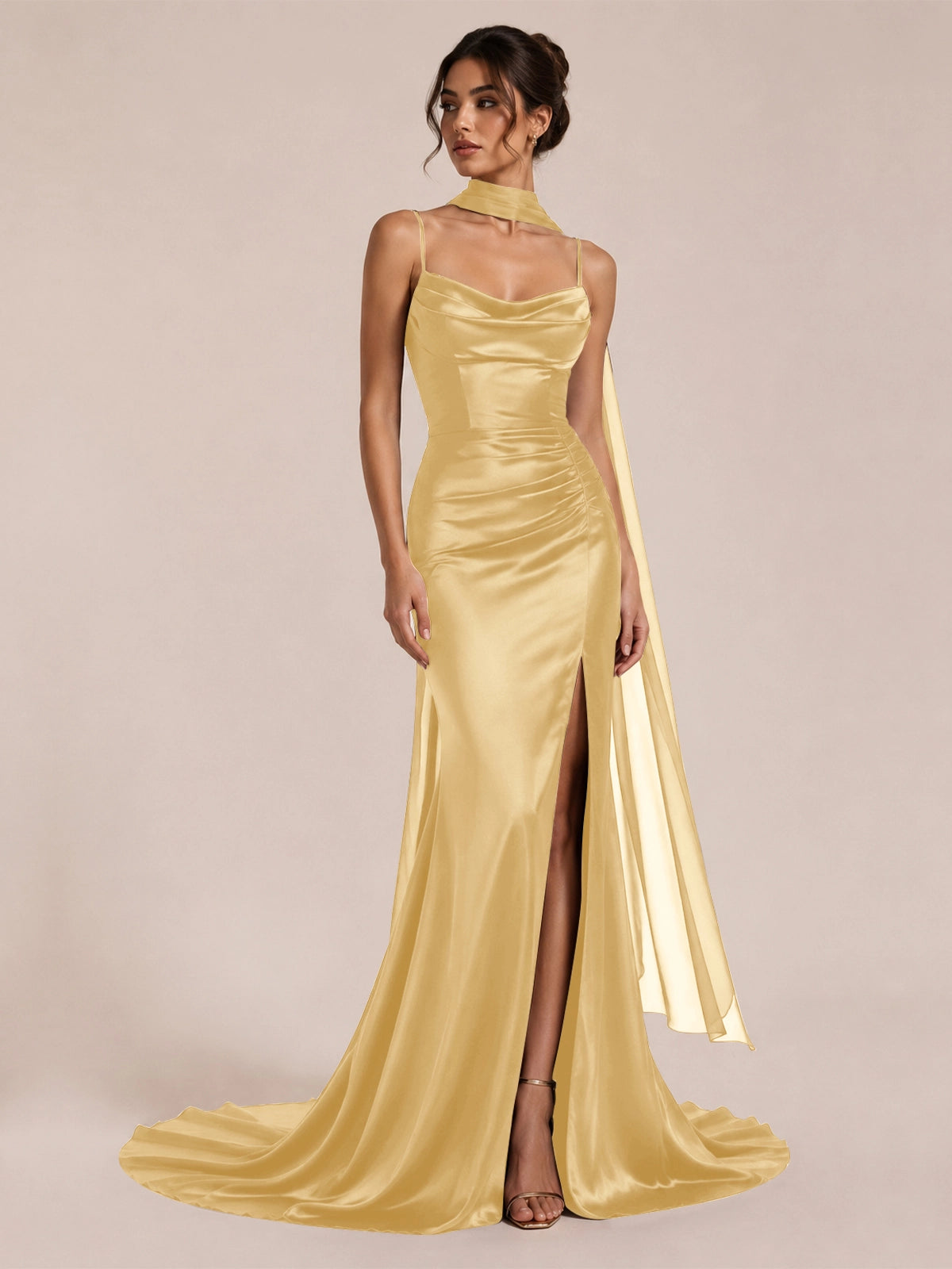 Mermaid Bridesmaid Dress with Neck Scarf 