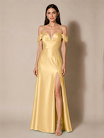 Silk-like Bridesmaid Dress with Cold Neckline 