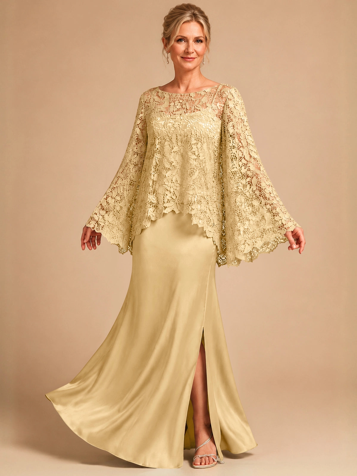 Two-piece Mother of the Bride Dress with Lace Top 