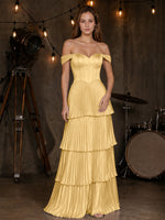 Silk-Like Prom Dress with Tiered Pleated Skirt 