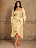 Silk-like Mother of the Bride Dress with Self-Tie Sash-Plus Size 