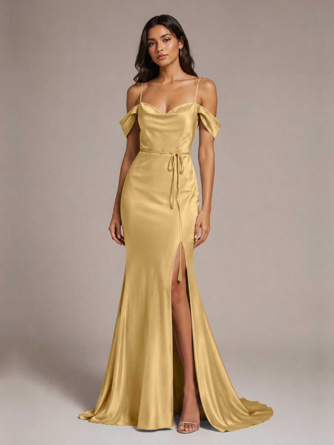 Mermaid Bridesmaid Dress with Tie Waist Sash