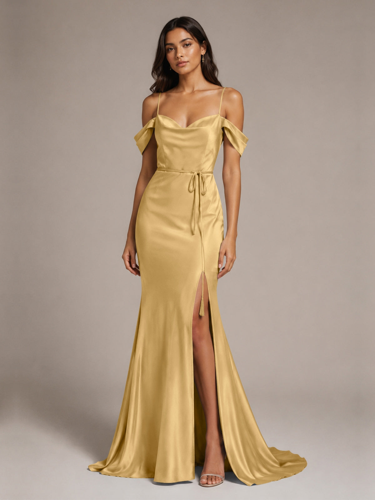 Mermaid Bridesmaid Dress with Tie Waist Sash