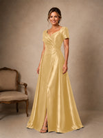Silk-like Prom Dress with Short Sleeves 