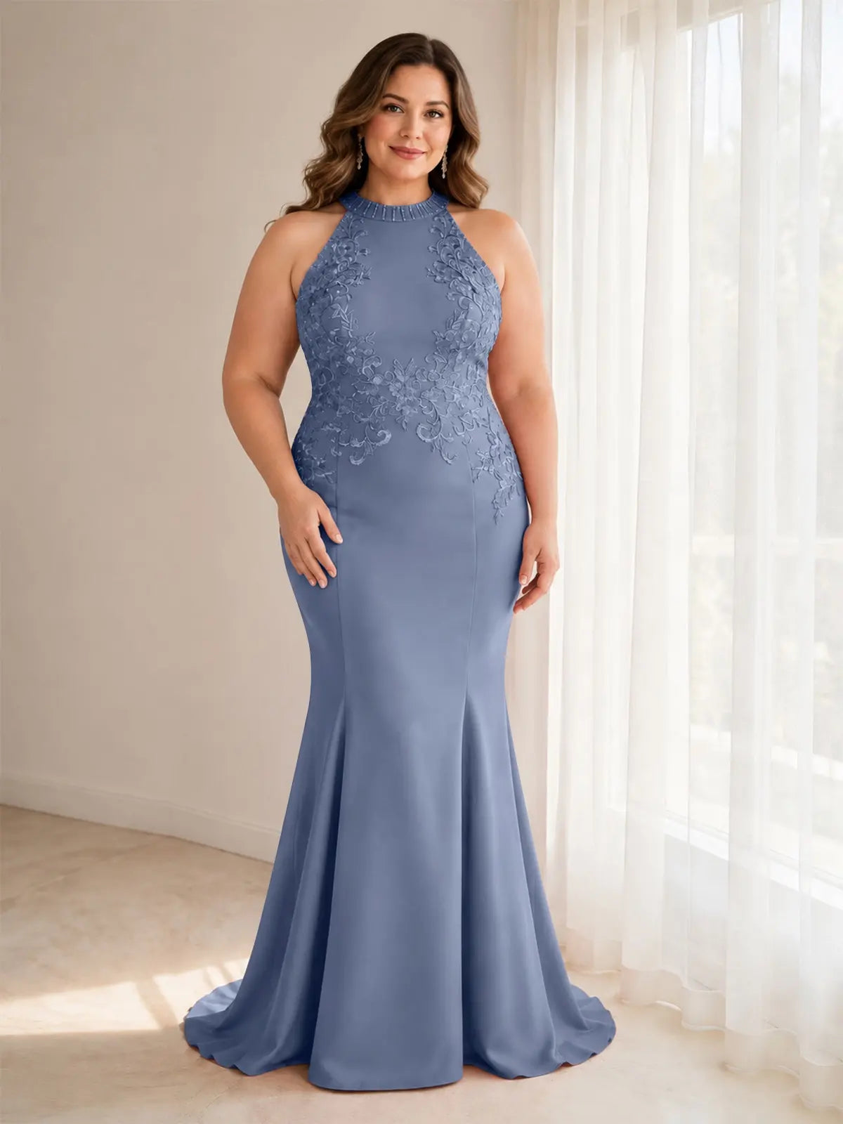 Halter Neckline Trumpet Dress-Plus Size 