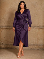 Silk-like Mother of the Bride Dress with Self-Tie Sash-Plus Size 