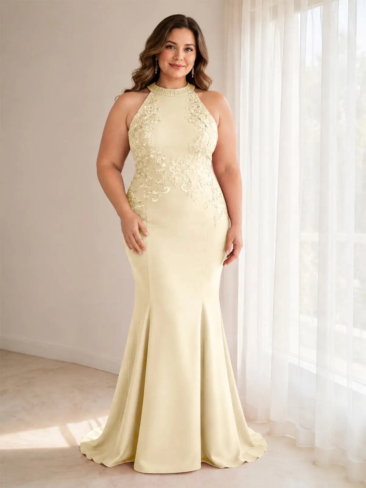 Halter Neckline Trumpet Dress-Plus Size 
