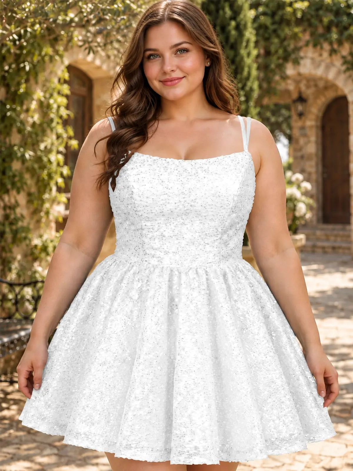 Sparkly Sequined A-line Mini Dress-Plus Size 