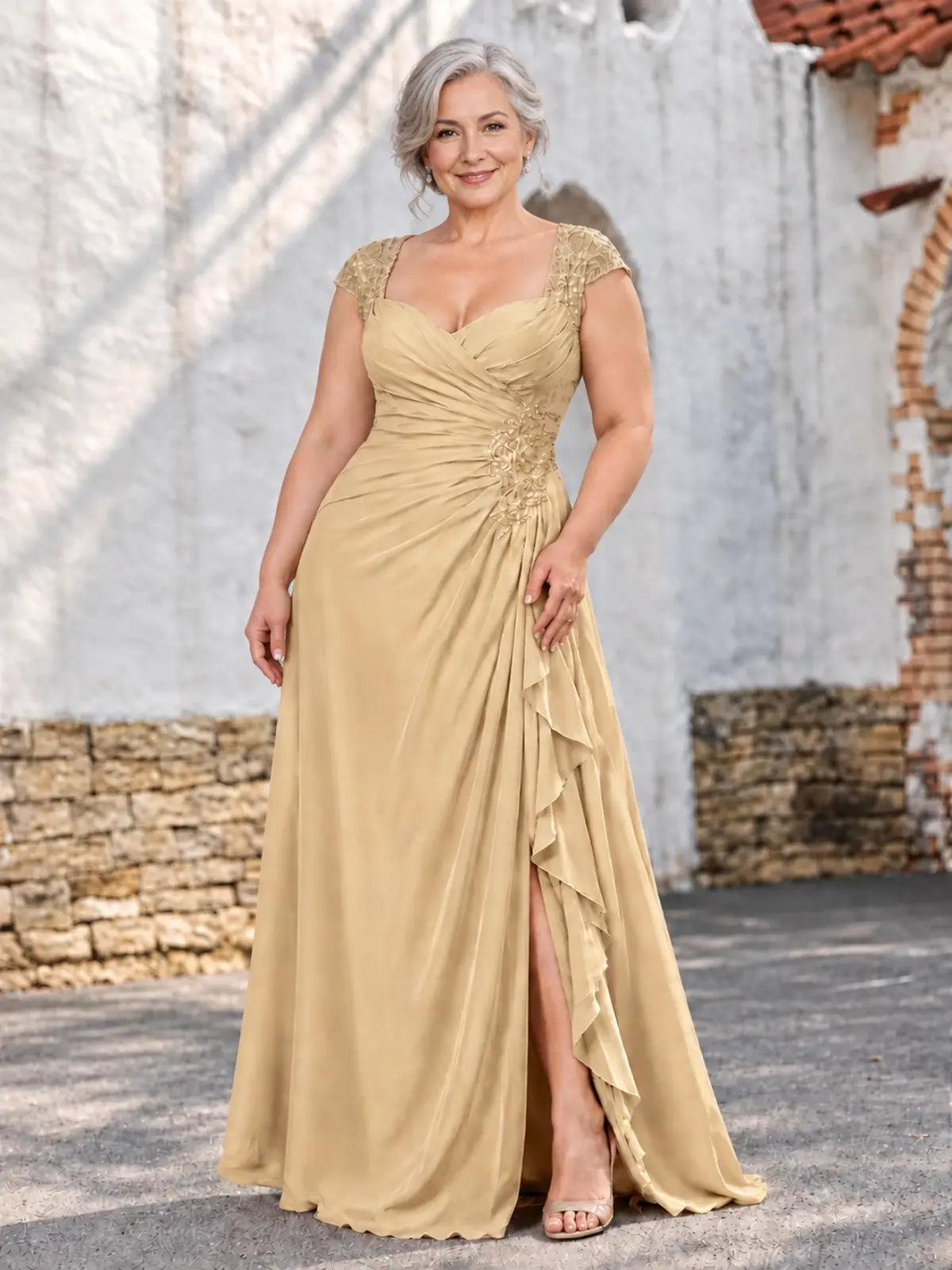 Chiffon Mother of the Bride Dress with Lace Appliques-Plus Size 