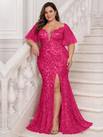 Mermaid Mother of the Bride Dress with V-neck-Plus Size 