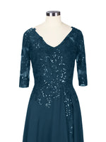 Applique V-Neck Chiffon Dress 