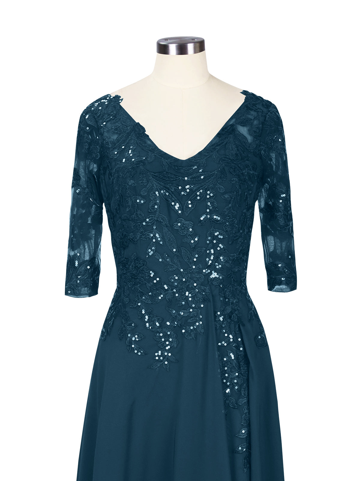 Applique V-Neck Chiffon Dress 