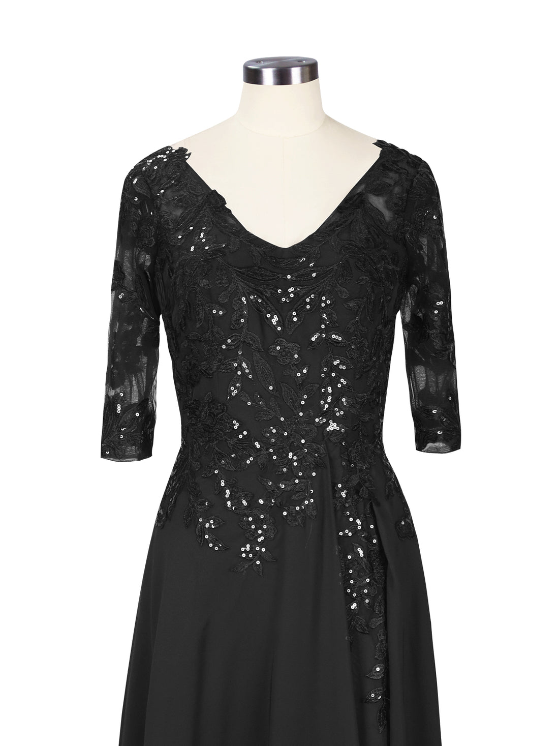 Applique V-Neck Chiffon Dress 