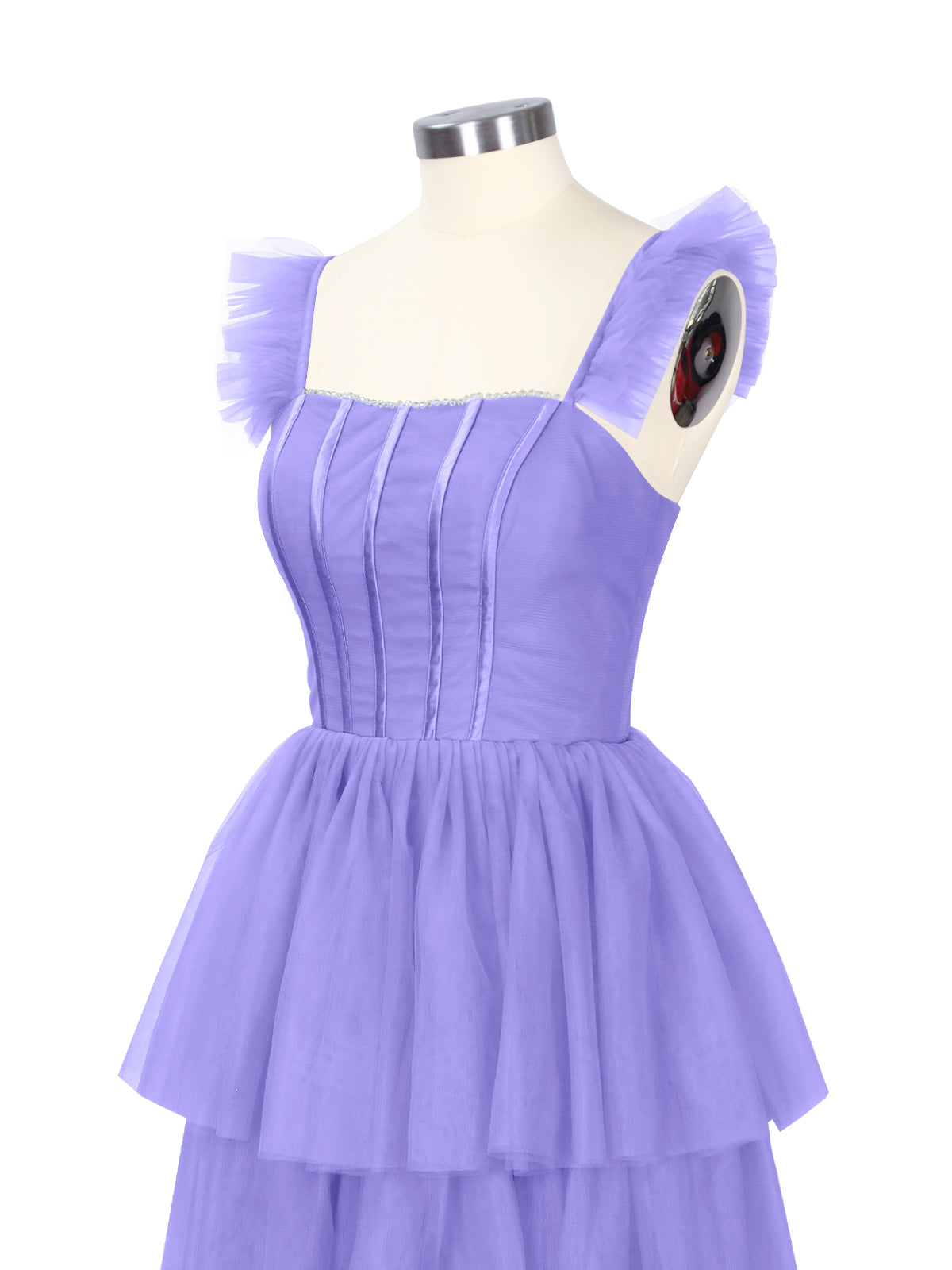 Ruffled Strap Tiered Tulle Bridesmaid Dress 