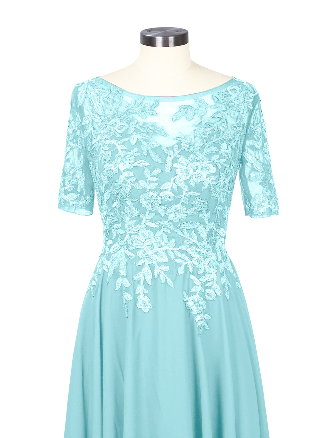 Applique Half Sleeves Chiffon Dress 