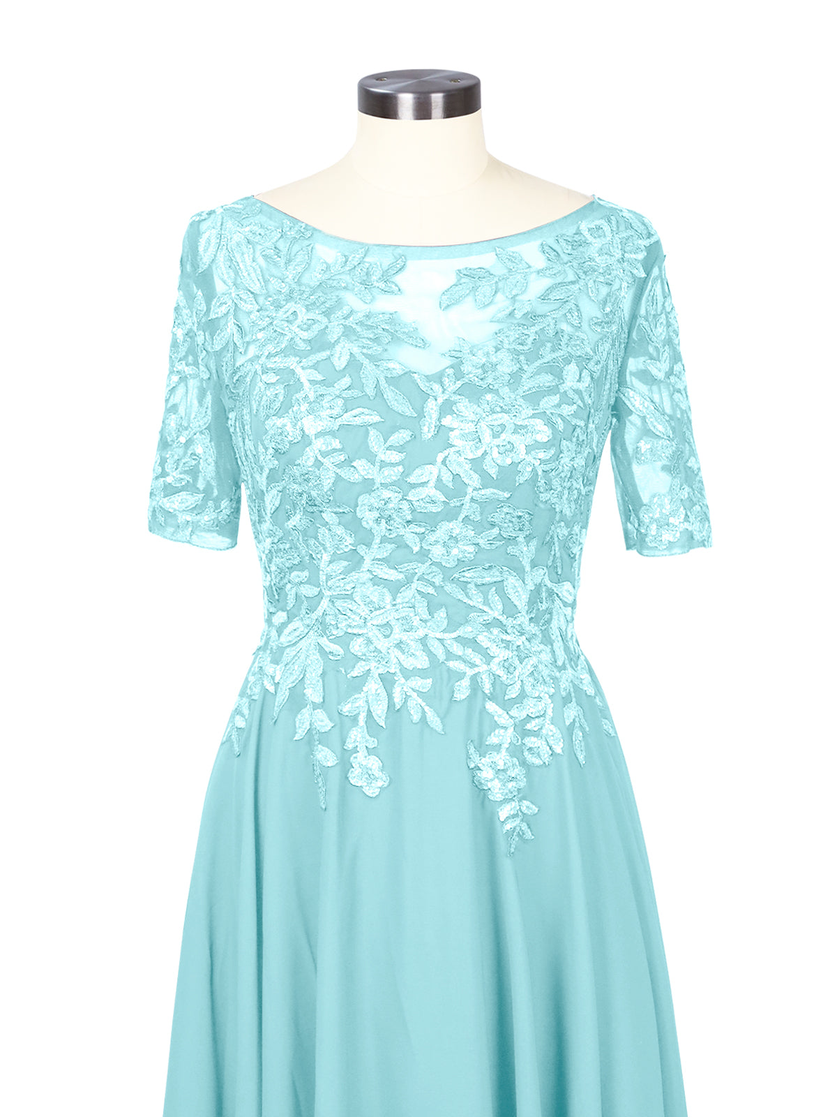 Applique Half Sleeves Chiffon Dress 