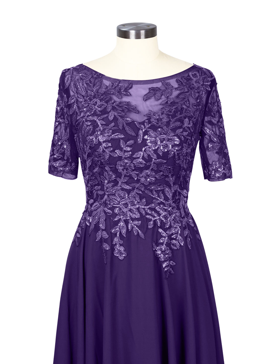 Applique Half Sleeves Chiffon Dress 