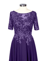 Applique Half Sleeves Chiffon Dress 