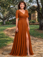 Surplice Neckline Mother of the Bride Dress with Slit 