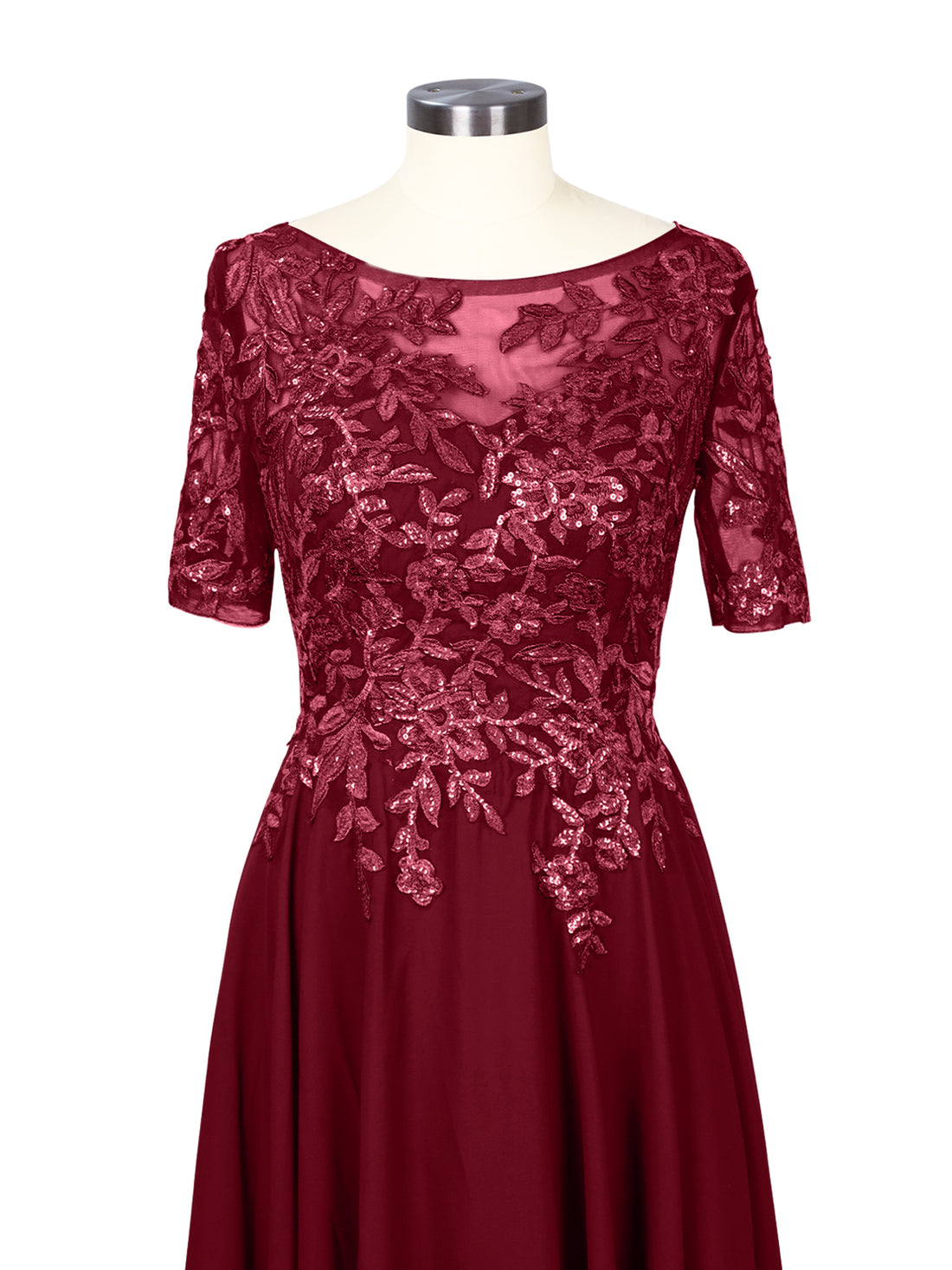 Applique Half Sleeves Chiffon Dress 