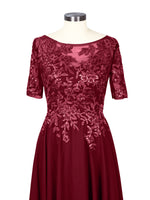 Applique Half Sleeves Chiffon Dress 