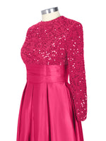 Sequined Boat Long Sleeves Dress 