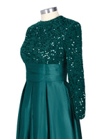 Sequined Boat Long Sleeves Dress 