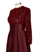 Sequined Boat Long Sleeves Dress 