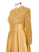 Sequined Boat Long Sleeves Dress 