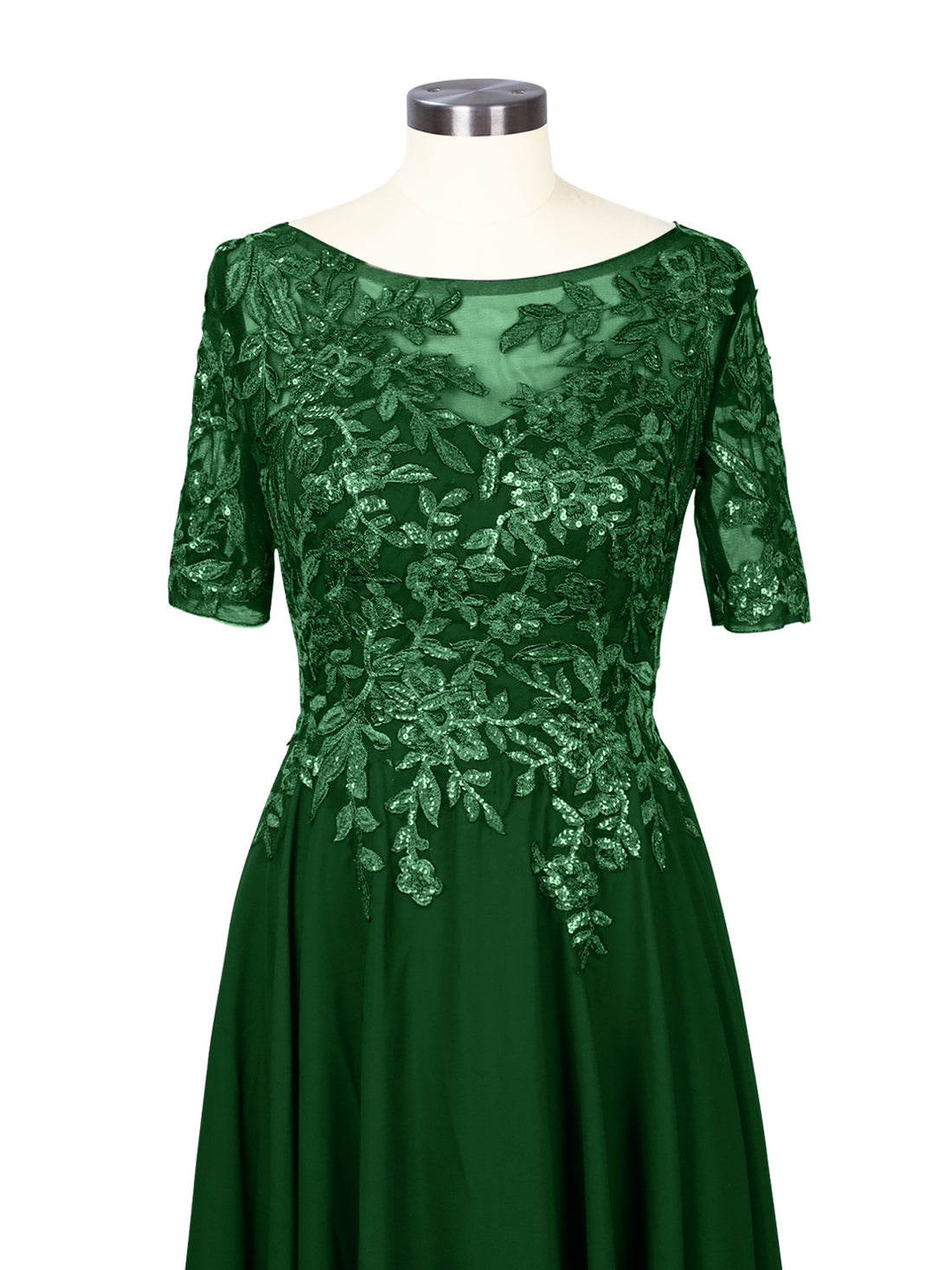 Applique Half Sleeves Chiffon Dress 