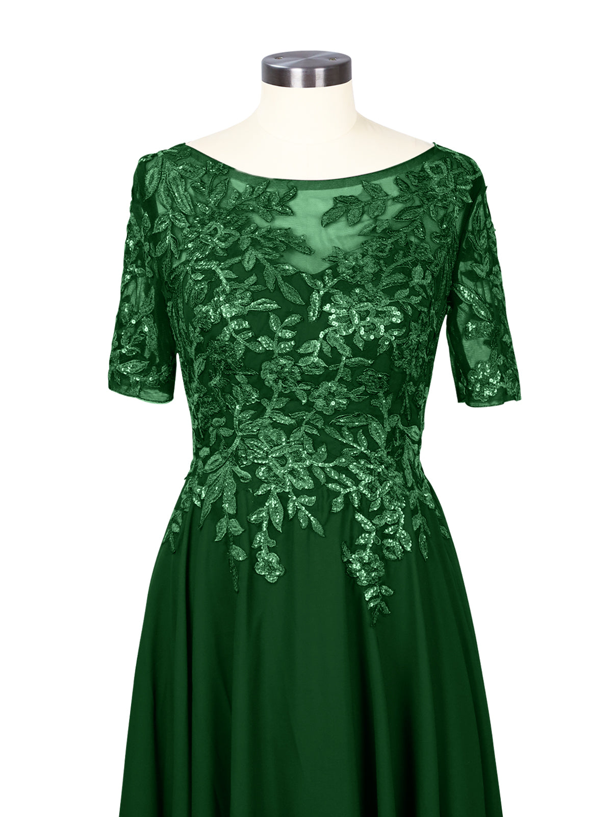 Applique Half Sleeves Chiffon Dress 