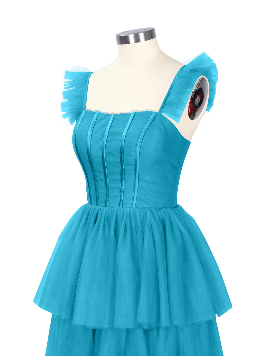 Ruffled Strap Tiered Tulle Bridesmaid Dress 