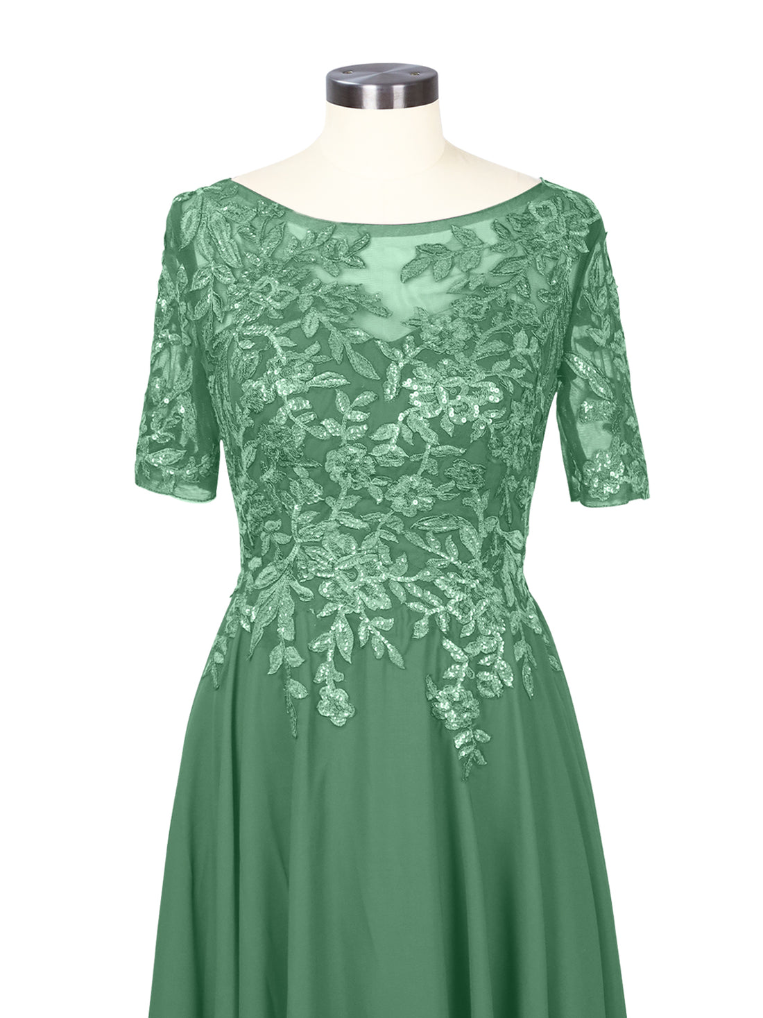 Applique Half Sleeves Chiffon Dress 