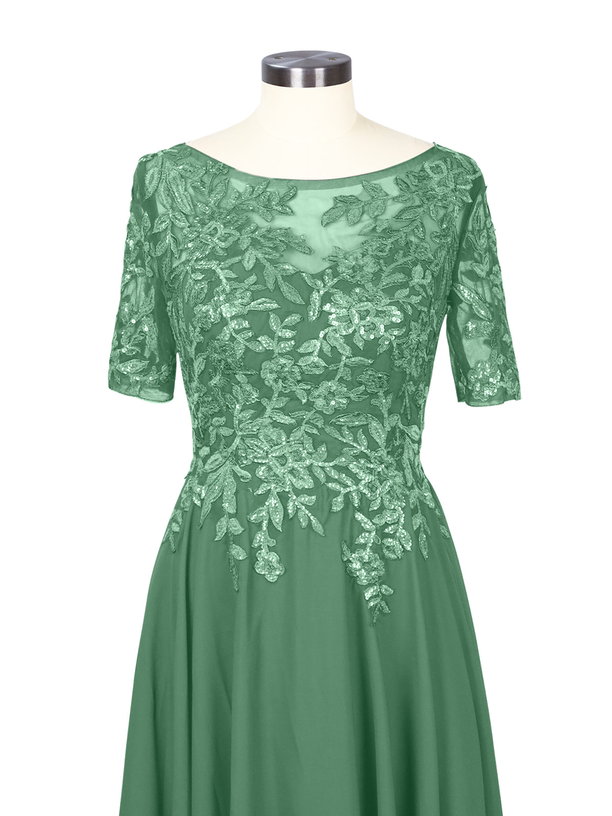 Applique Half Sleeves Chiffon Dress 
