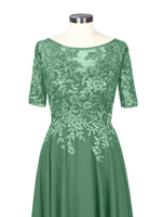 Applique Half Sleeves Chiffon Dress 