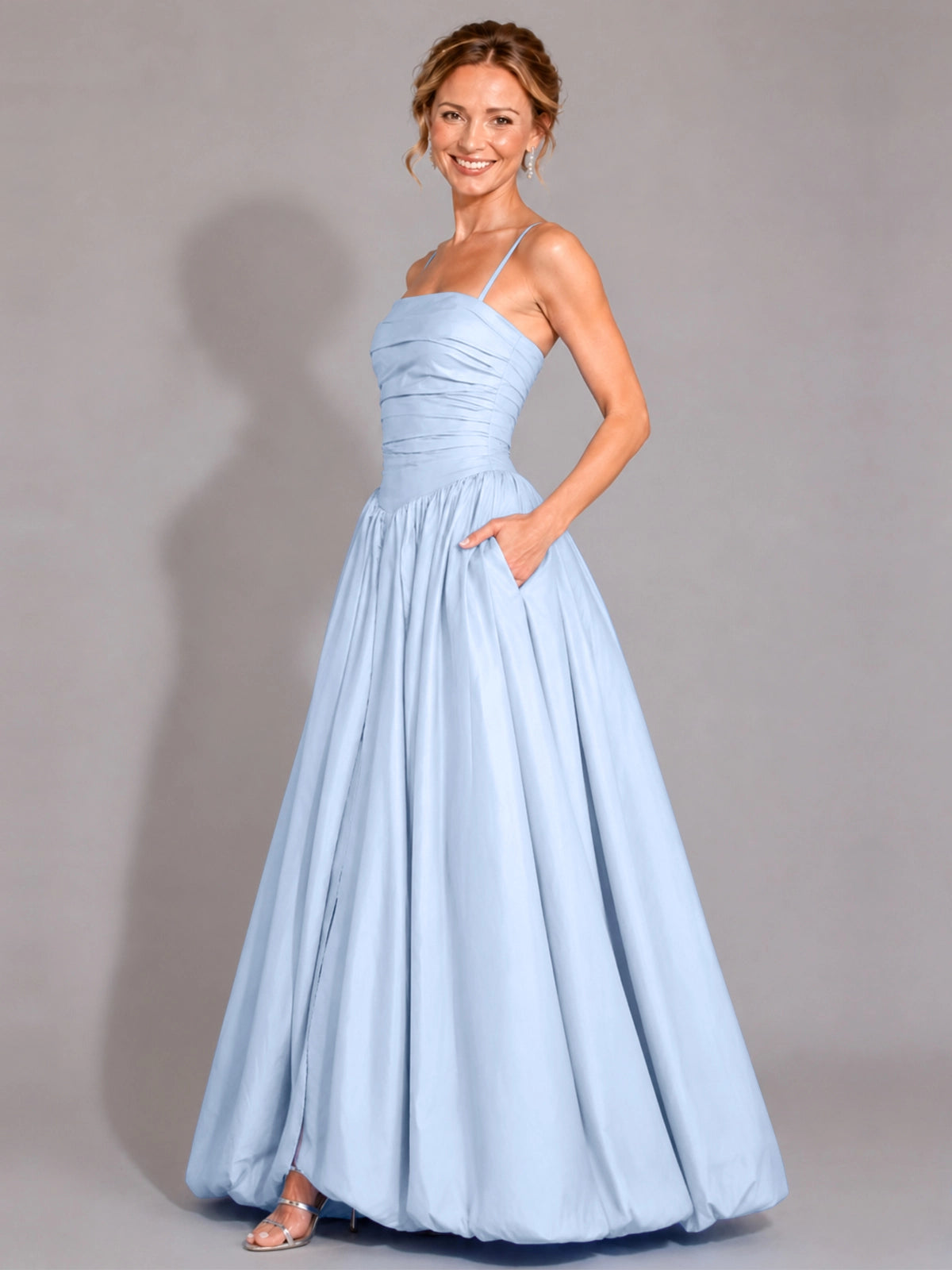 Iridescent Taffeta Prom Dress with High Slit