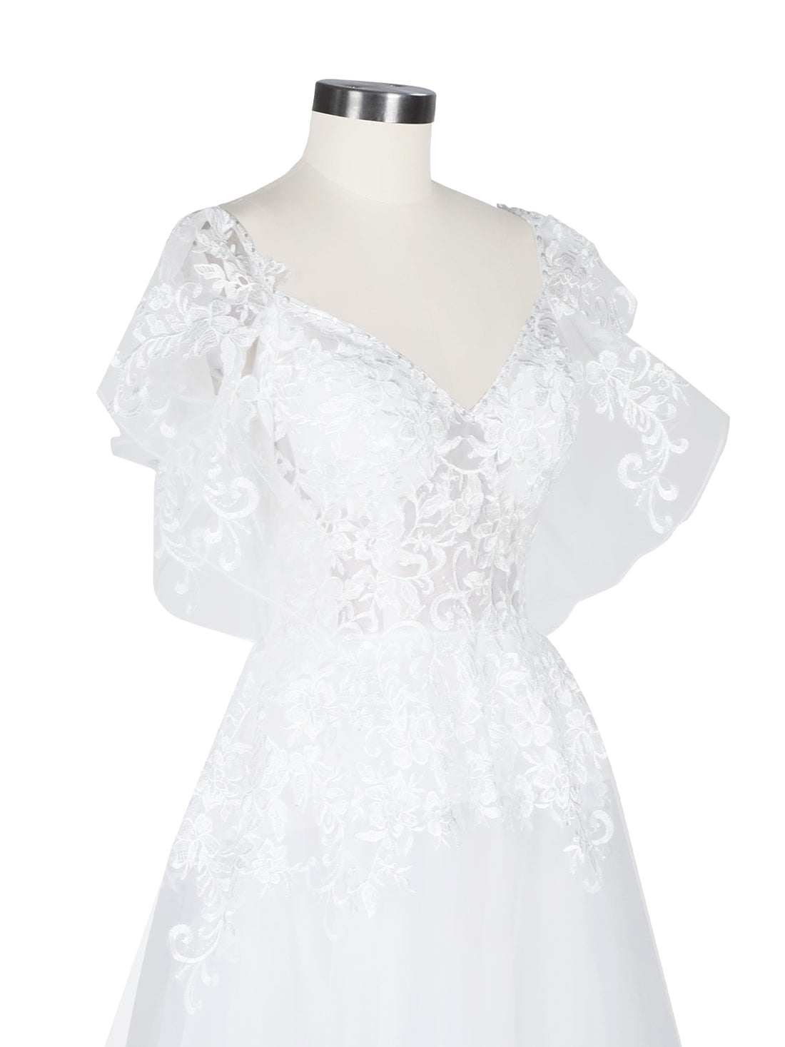 Illusion Tulle Applique Wedding Dress 