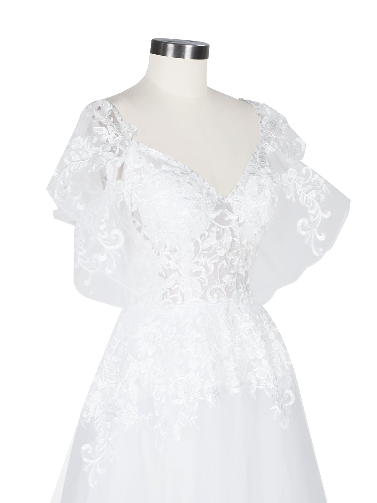 Illusion Tulle Applique Wedding Dress 