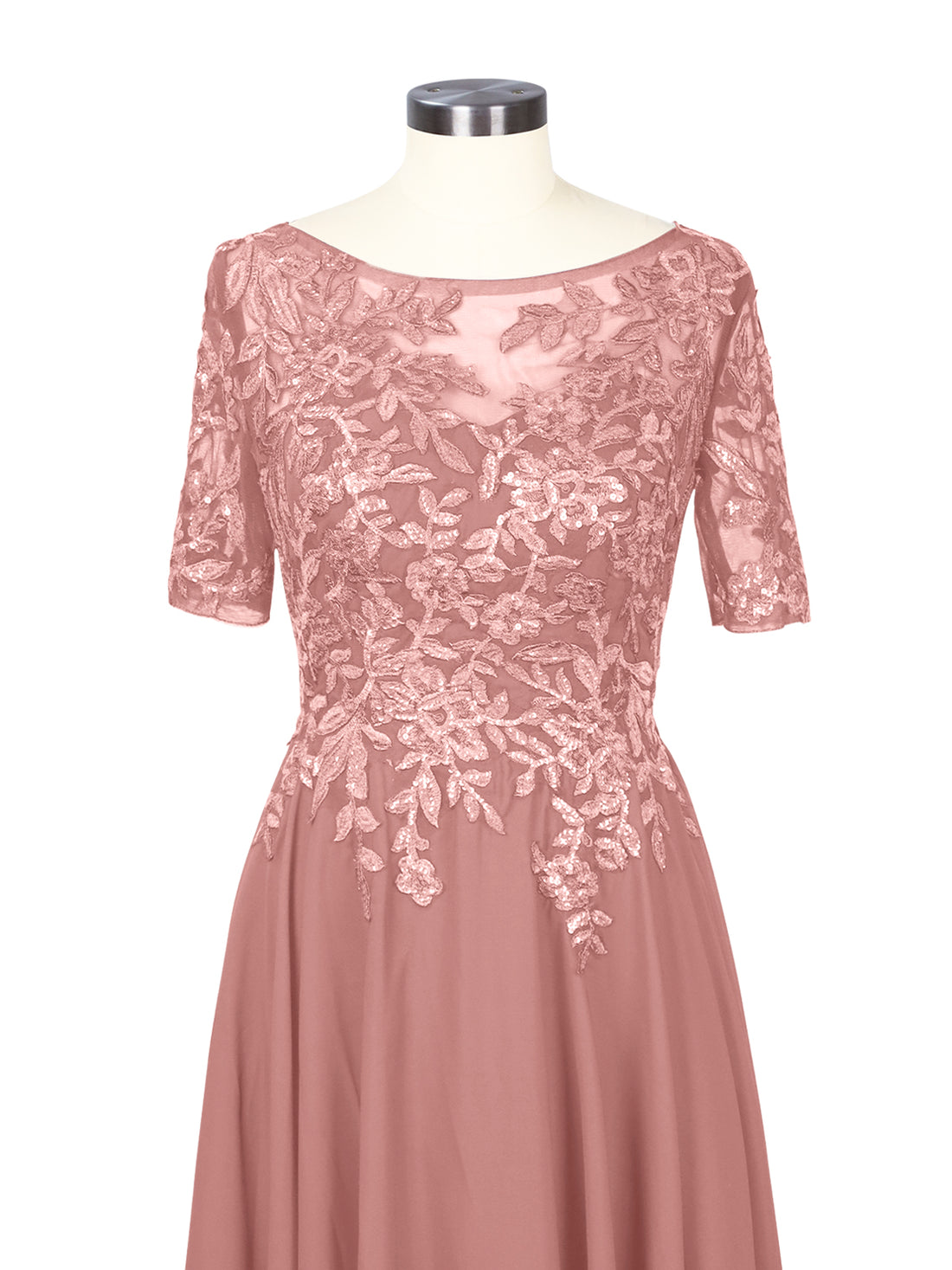 Applique Half Sleeves Chiffon Dress 