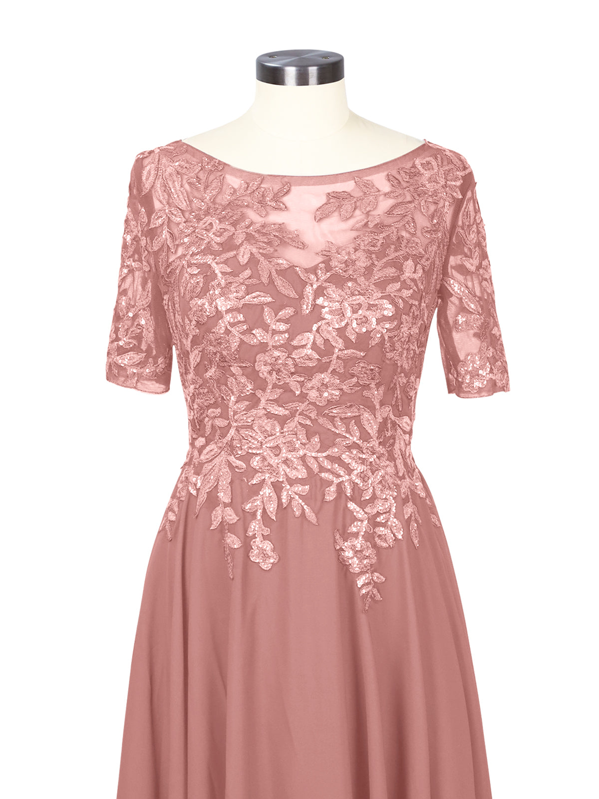 Applique Half Sleeves Chiffon Dress 