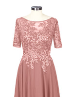 Applique Half Sleeves Chiffon Dress 