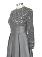 Sequined Boat Long Sleeves Dress 