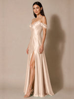 Silk-like Bridesmaid Dress with Cold Neckline