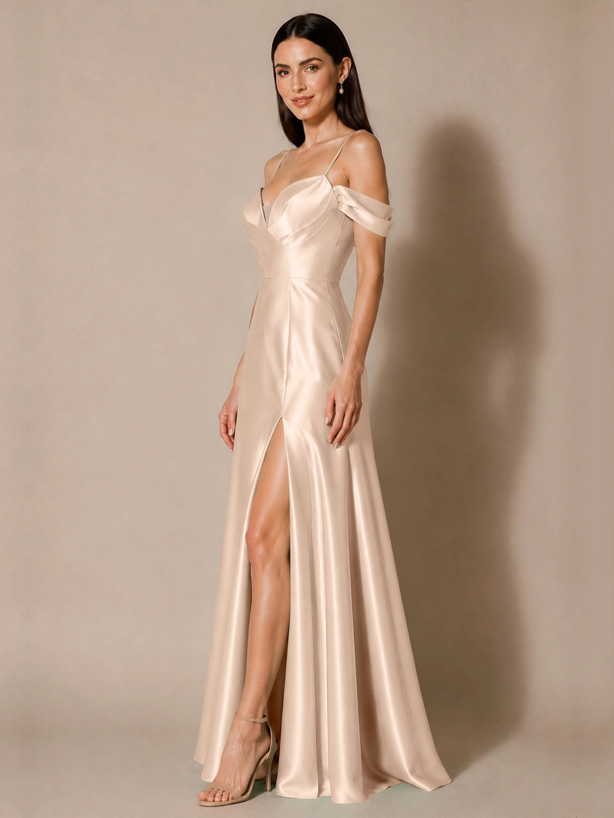 Silk-like Bridesmaid Dress with Cold Neckline