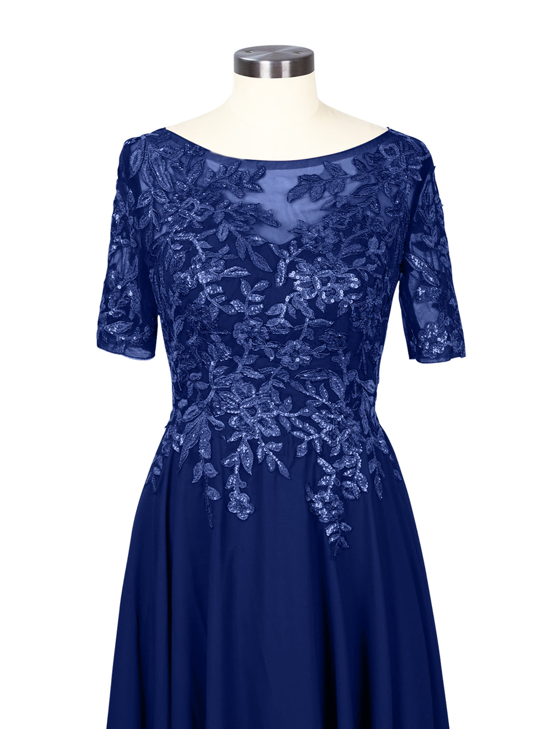 Applique Half Sleeves Chiffon Dress 