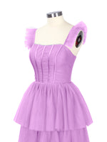 Ruffled Strap Tiered Tulle Bridesmaid Dress 