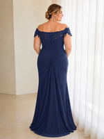 Off-Shoulder Chiffon Sheath Mother of the Bride Dress-Plus Size