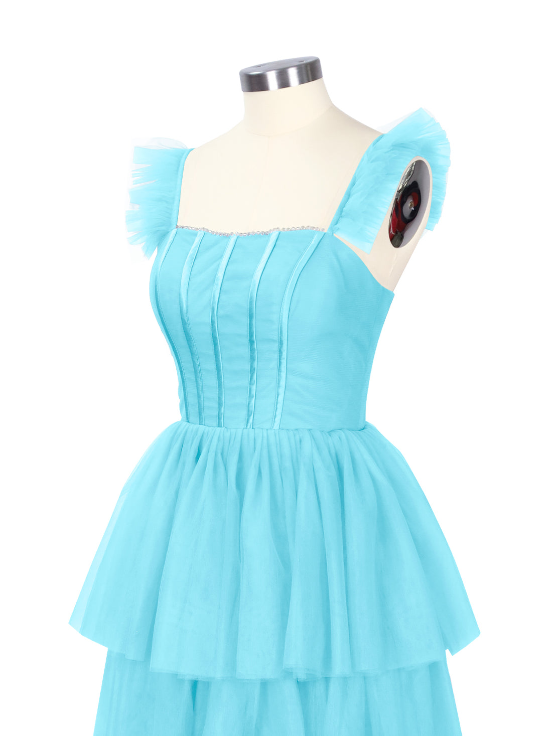 Ruffled Strap Tiered Tulle Bridesmaid Dress 