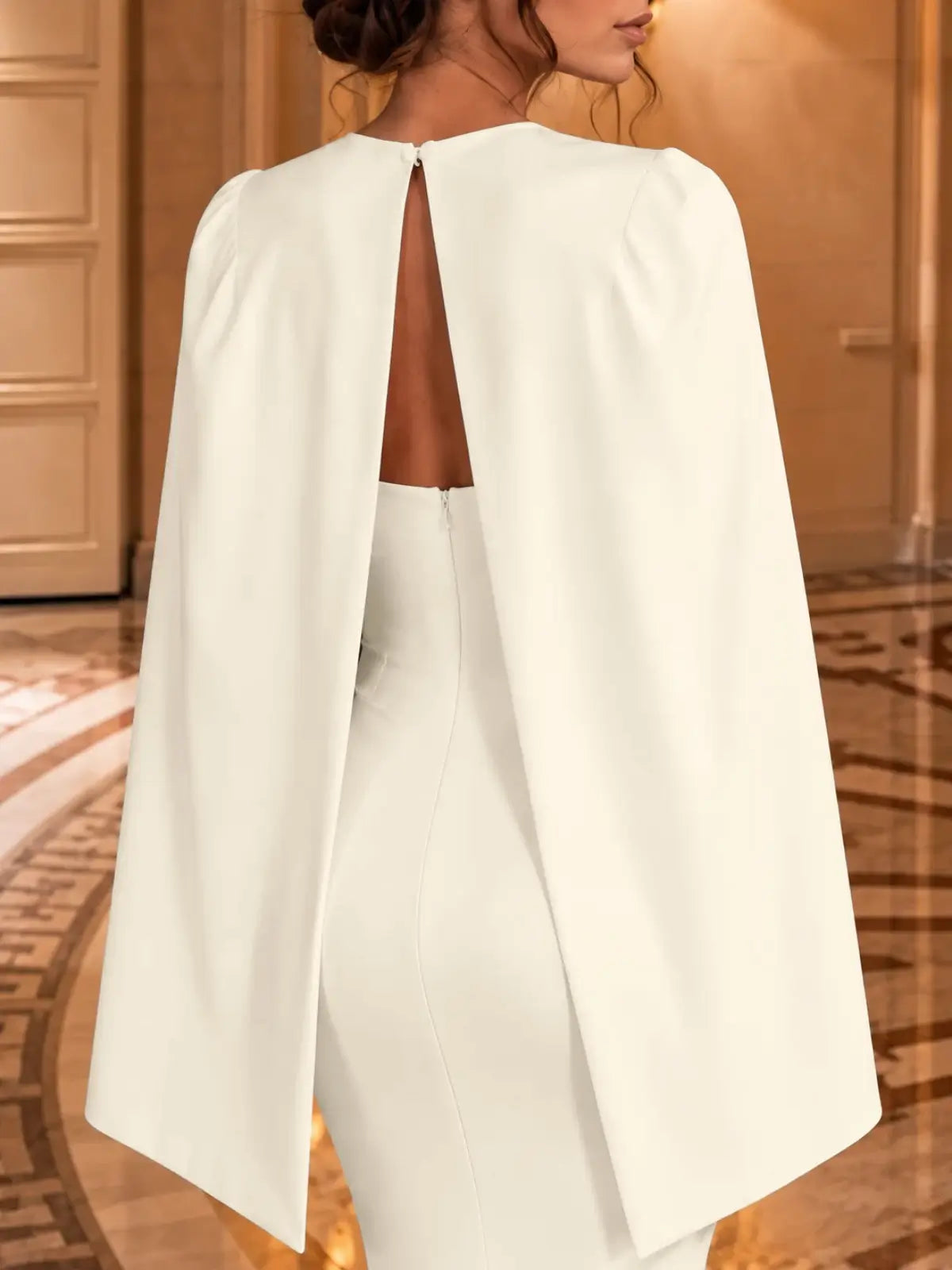Stretch Satin Wedding Dress with Cape